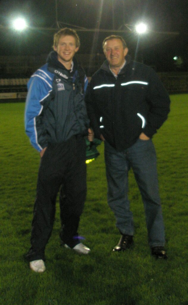 Neil Donohoe and Sean Duffy under the lights in Baltinglass - Kilbride's only Junior C Semi Final Appearance