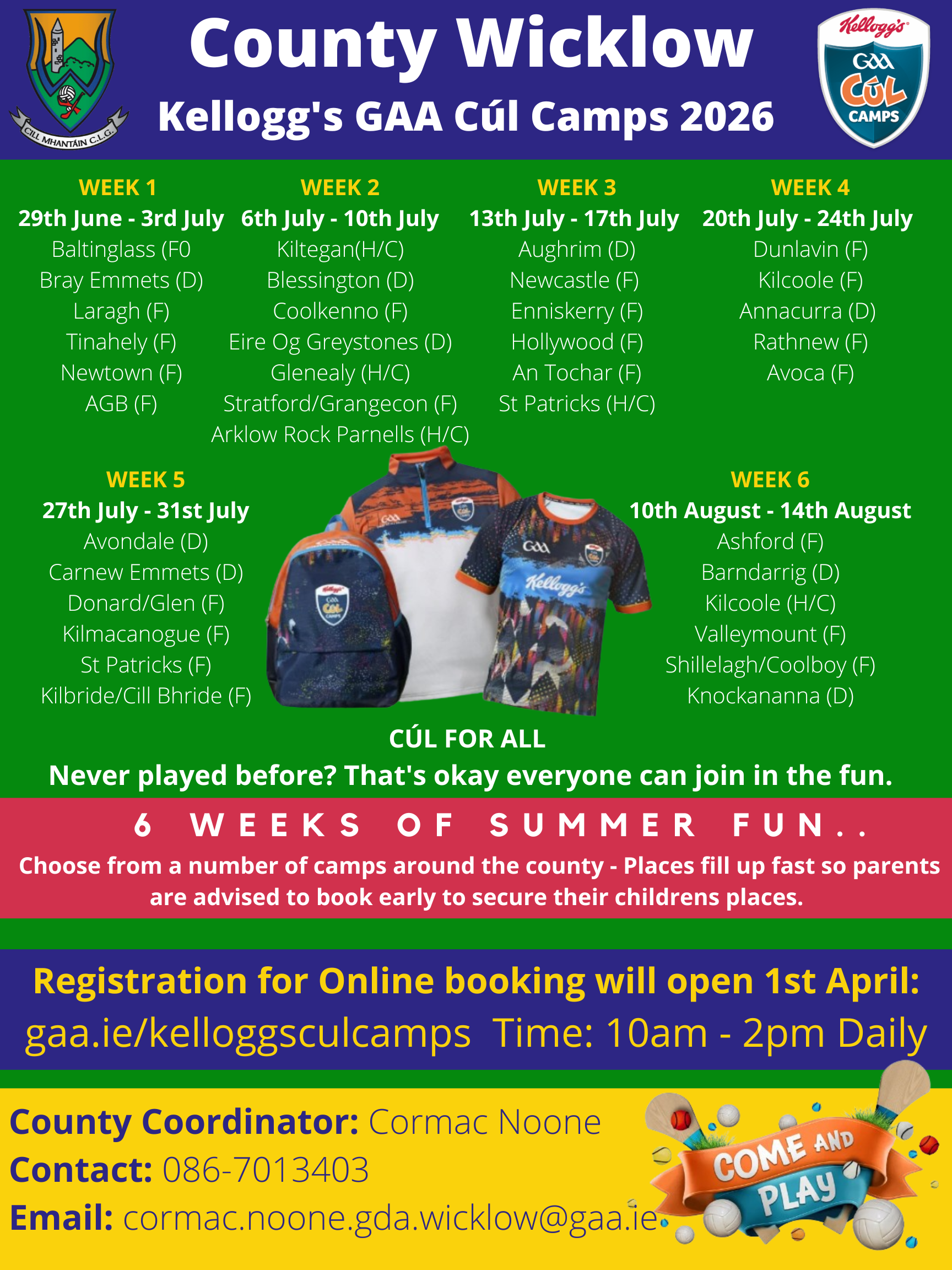 Cul Camps 2026 – Kilbride…Dates Confirmed –  July 27th to the 31st July…bookings open