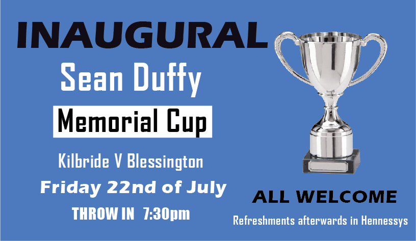 Sean Duffy Memorial Cup match versus Blessington Tonight at 7.30PM in Kilbride