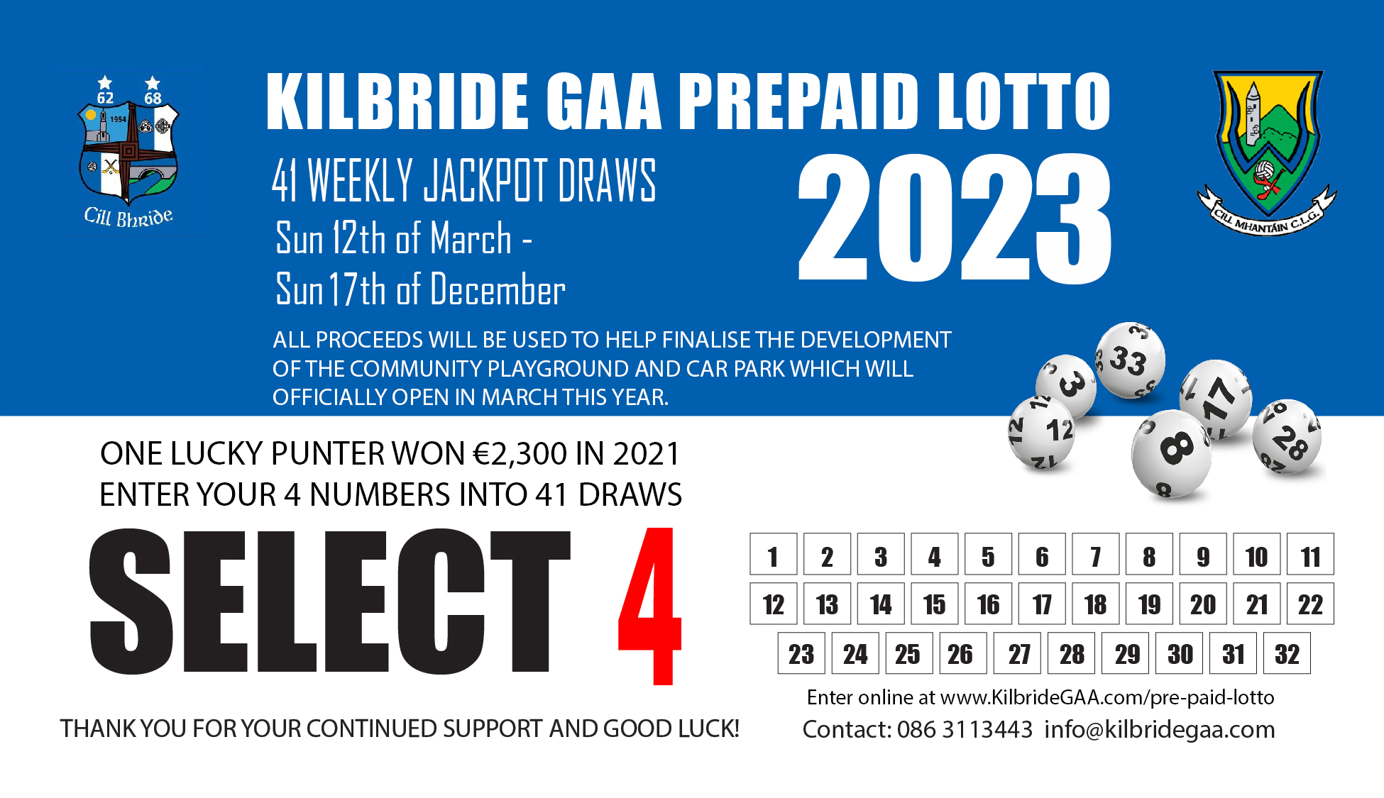 Pre Paid Lotto 2023 - Kilbride GAA Wicklow