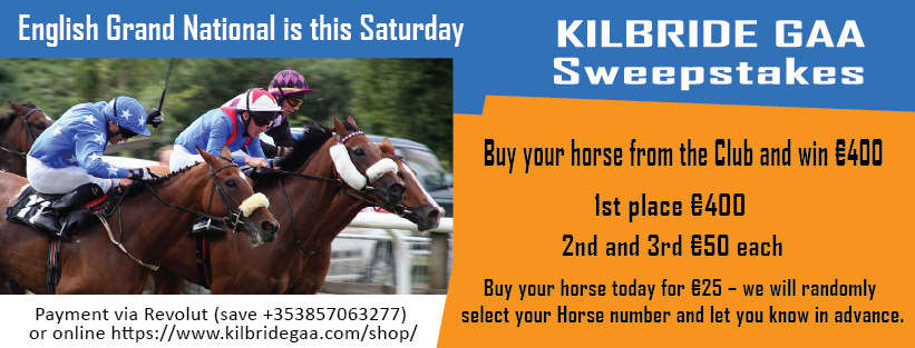 The World Famous English Grand National is this Saturday...Kilbride GAA Sweepstakes…