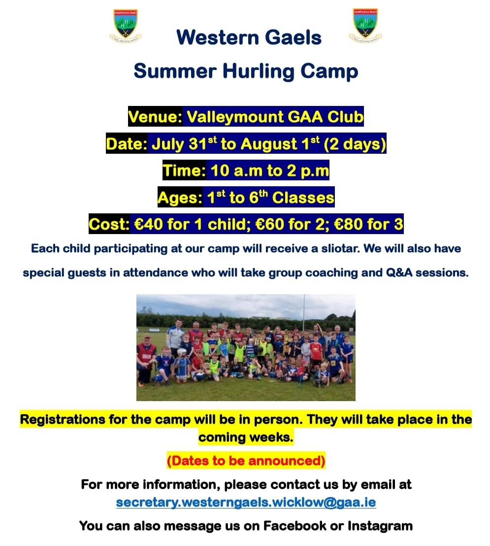 2 Day Hurling Summer Camp with Western Gaels – 31st of July and August 1st in Valleymount