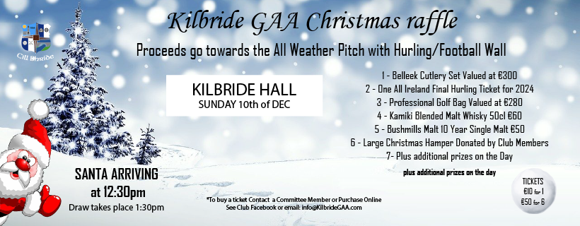 Club Notes – Santa Comes to Manor Kilbride 10th of December…Christmas Raffle…Pre Paid Lotto Winners for 2023…