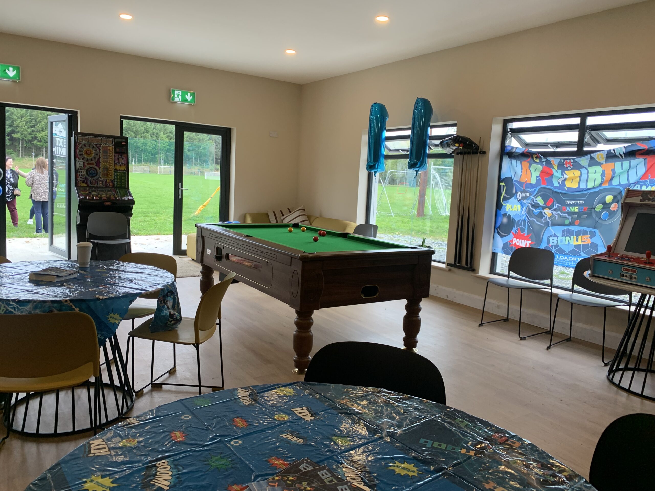 Our first ever PARTY in the Clubhouse...including use of the All Weather Pitch, Playground, Playroom including Pool Table, Darts and Arcade - for rent...