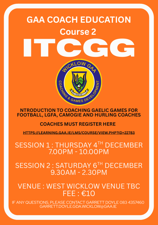 Upcoming Training Course - GAA - Football & Hurling - 2025