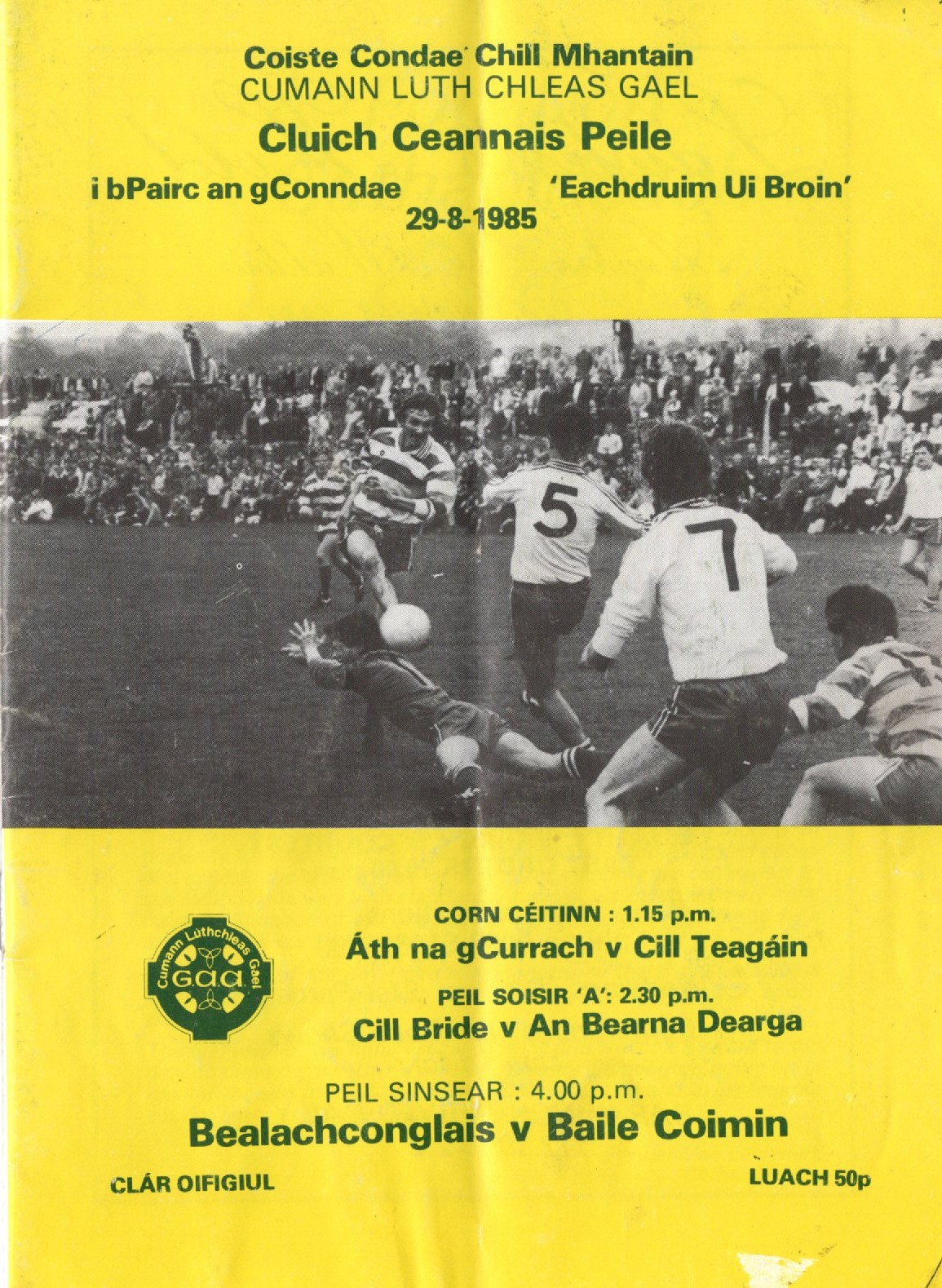 A trip down memory lane…Cill Bhride Junior Final 1985 v Barndarrig and Blessington v Baltinglass – Match Programme